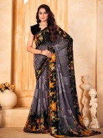 Slate Black Bamberg Silk Digital Print Saree